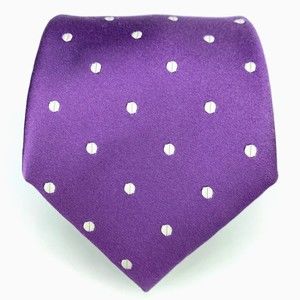 JOS A BANK Signature Collection Purple White Polka Dots Silk Hand Made Necktie
